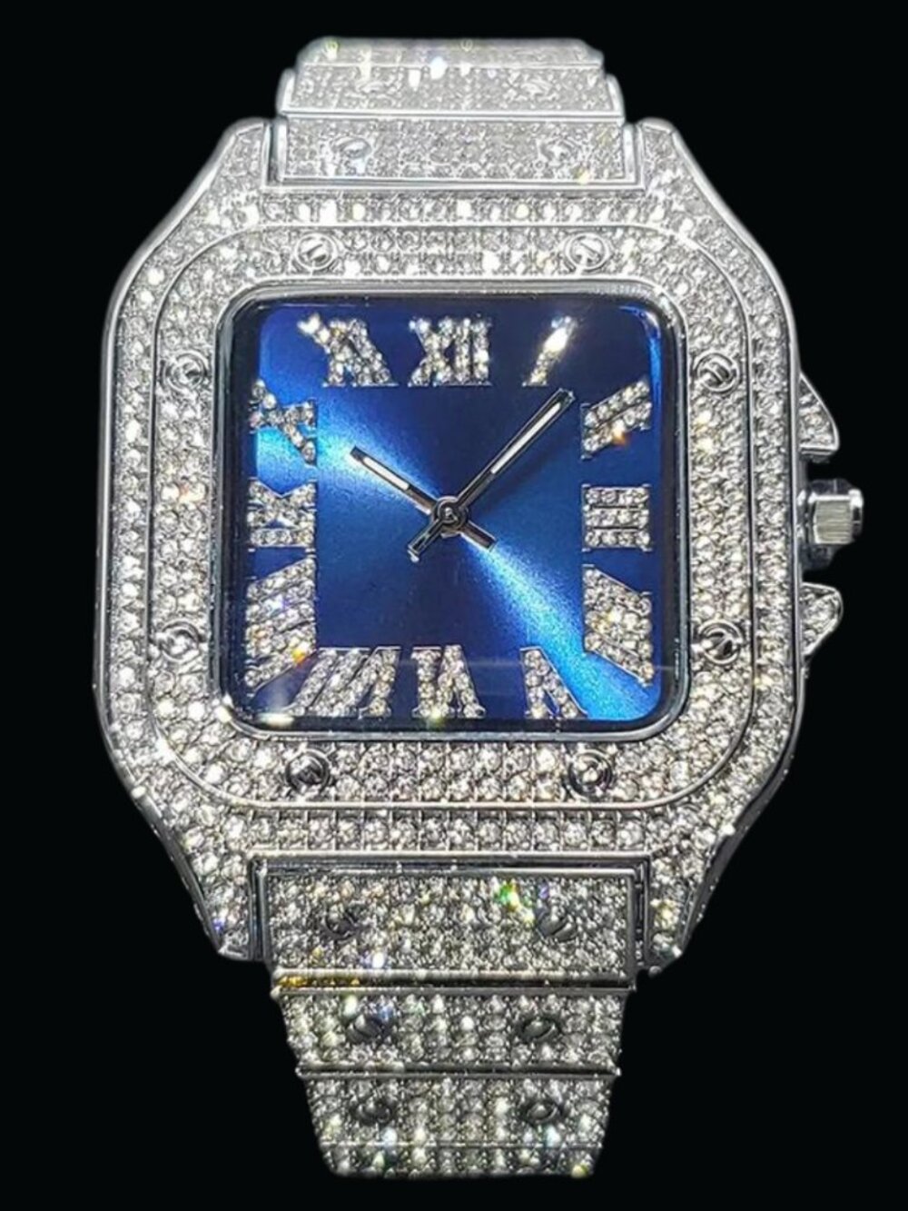 Square Blue Dial VVS Numerals Iced Out Diamond Watch